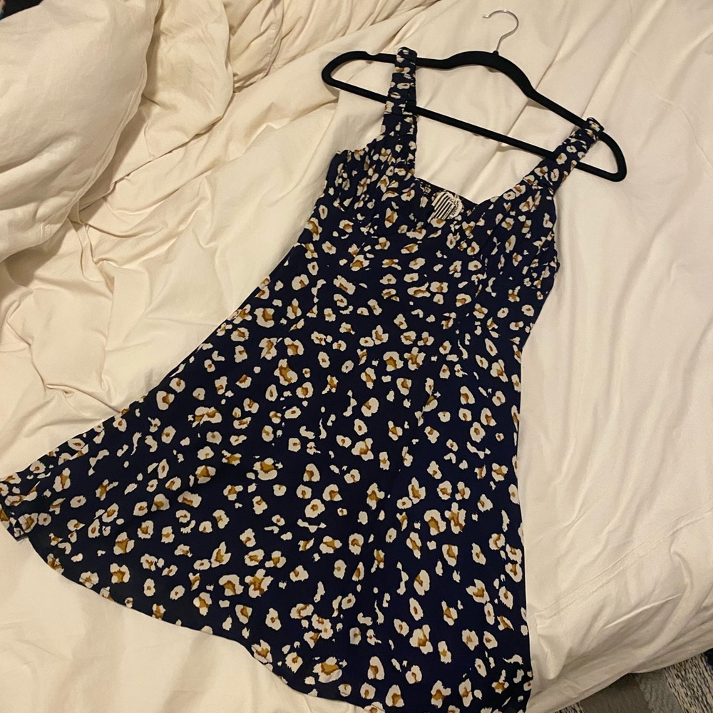 Free People A Line Floral Navy ruched dress